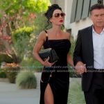 Carmella’s black velvet maxi dress on The Real Housewives of Orange County Carmella’s black velvet maxi dress on The Real Housewives of Orange County