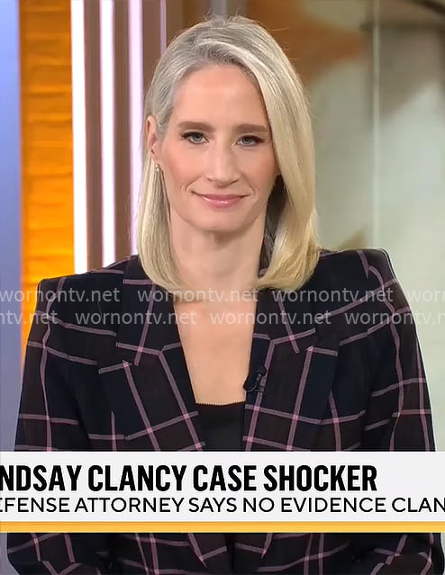 Caroline Polisi’s black and pink plaid blazer on CBS Mornings Caroline Polisi’s black and pink plaid blazer on CBS Mornings