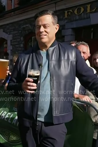 Carson Daly’s navy leather panel jacket on Today