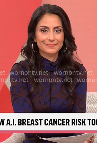Celine Gounder's blue printed maxi dress on CBS Mornings