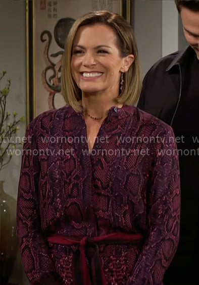Chelsea’s red snake print dress on The Young and the Restless Chelsea’s red snake print dress on The Young and the Restless