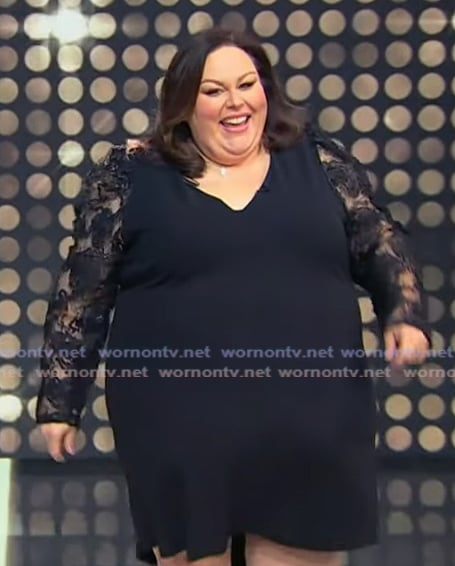 Chrissy Metz’s black lace sleeve mini dress on Tamron Hall Show Chrissy Metz’s black lace sleeve mini dress on Tamron Hall Show