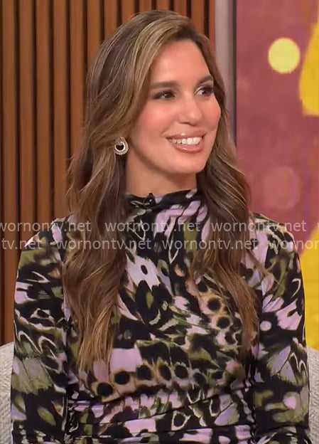 Christy Carlson Romano’s butterfly wing print dress on CBS Mornings Christy Carlson Romano’s butterfly wing print dress on CBS Mornings