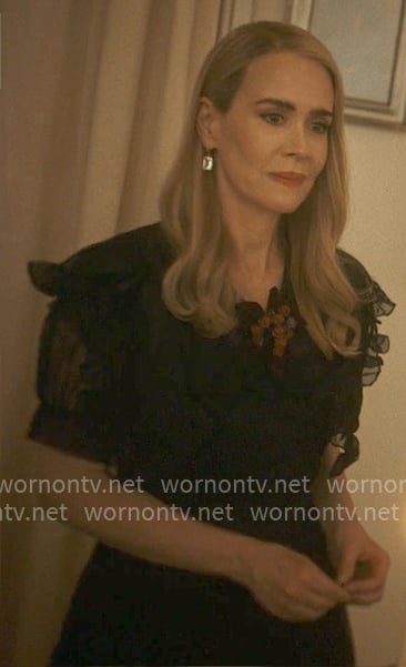 Cordelia’s black ruffled dress on American Horror Story Cordelia’s black ruffled dress on American Horror Story
