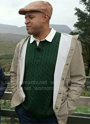 Craig’s green cable knit polo sweater and beige jacket on Today Craig’s green cable knit polo sweater and beige jacket on Today