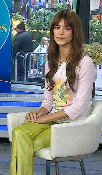 Daisy Edgar-Jones’s brid print top and green leather pants on Today