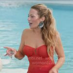 Daisy’s red ruched stlapless swimsuit on The Real Housewives of New York City Daisy’s red ruched stlapless swimsuit on The Real Housewives of New York City