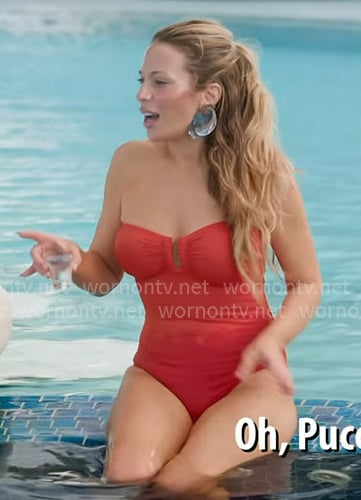 Daisy's red ruched stlapless swimsuit on The Real Housewives of New York City
