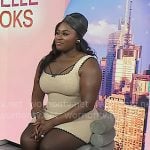 Danielle Brooks’s beige embroidered knit mini dress on Today Danielle Brooks’s beige embroidered knit mini dress on Today