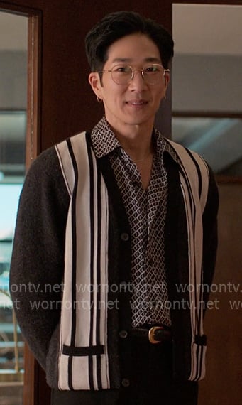 Daniel's black and whtie striped cardigan on Reasonable Doubt