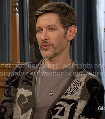 Daniel’s patchwork print cardigan on The Young and the Restless Daniel’s patchwork print cardigan on The Young and the Restless