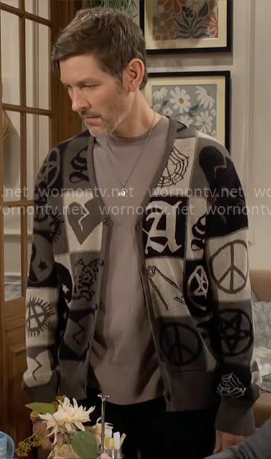 Daniel's patchwork print cardigan on The Young and the Restless