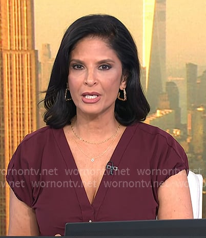 Darlene’s burgundy ruched v-neck dress on Today Darlene’s burgundy ruched v-neck dress on Today
