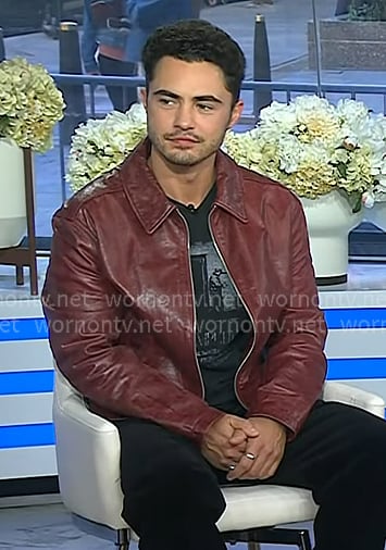 Darren Barnet’s dark red leather jacket on Today Darren Barnet’s dark red leather jacket on Today
