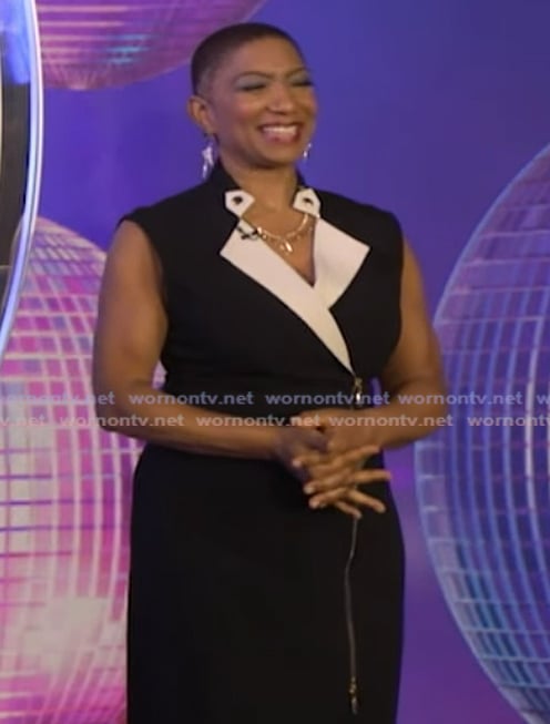 Deja Vu’s black contrast zip dress on Live with Kelly and Mark