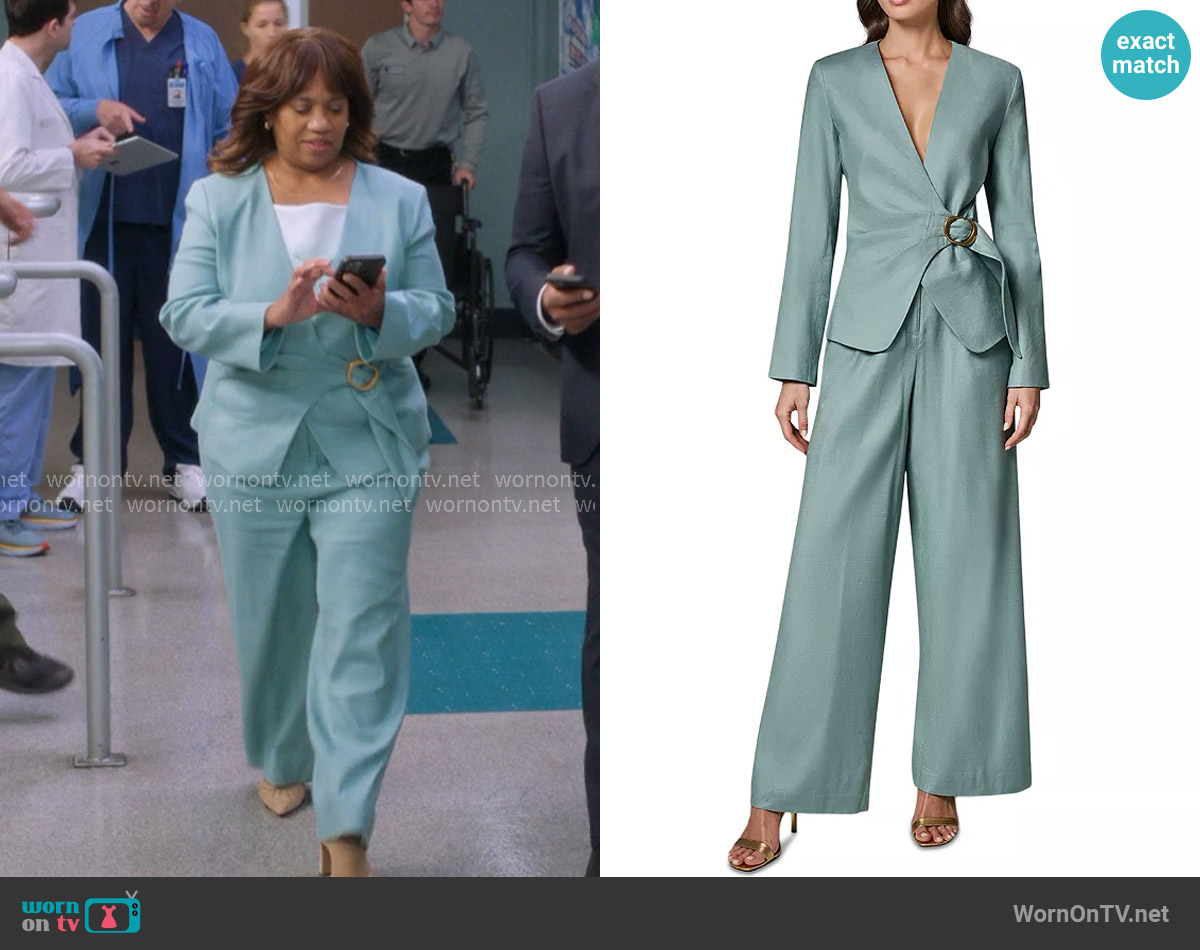 WornOnTV: Miranda’s blue buckle wrap blazer and pants on Greys Anatomy ...