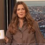Drew’s brown striped shirt and pants on The Drew Barrymore Show