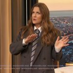 Drew's gray check double breasted suit on The Drew Barrymore Show Drew's gray check double breasted suit on The Drew Barrymore Show