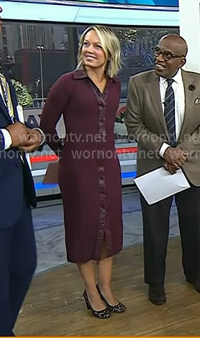 Dylan’s burgundy leather trim ribbed dress on Today