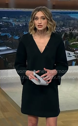 Ellison's black v-neck shift dress on NBC News Daily