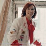 Elsbeth's white embroidered ruched sleeve blazer on Elsbeth Elsbeth's white embroidered ruched sleeve blazer on Elsbeth
