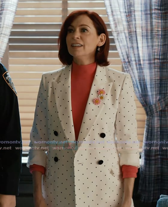 Elsbeth’s white polka dot double breasted blazer on Elsbeth Elsbeth’s white polka dot double breasted blazer on Elsbeth