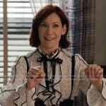 Elsbeth's white polka dot tie neck blouse on Elsbeth Elsbeth's white polka dot tie neck blouse on Elsbeth