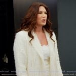 Emily’s white embellished coat on The Real Housewives of Orange County Emily’s white embellished coat on The Real Housewives of Orange County