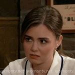 Emma’s white top with contrasting trims on General Hospital Emma’s white top with contrasting trims on General Hospital