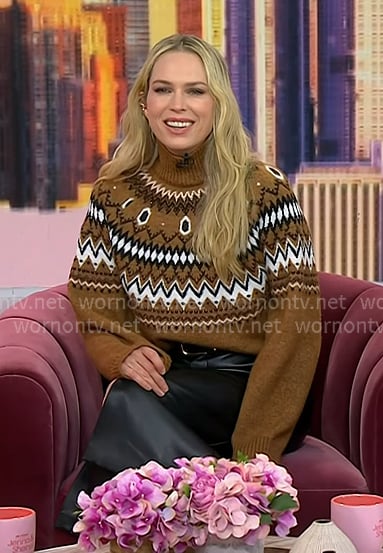 Erin Foster's brown fair isle sweater and black leather skirt on Today