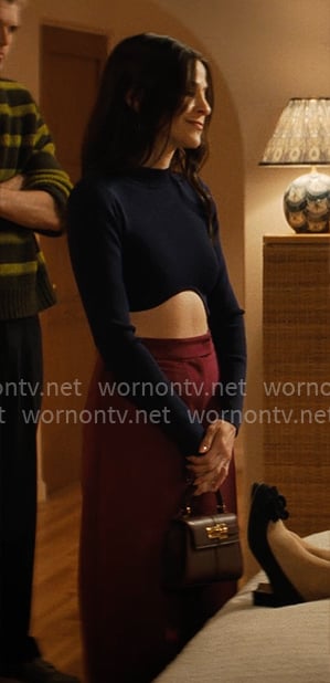 Esther's blue long sleeved crop top on Nobody Wants This