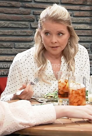 Felicia's white polka dot blouse on General Hospital