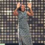 Gail Bean's gray plaid cowl neck dress on Tamron Hall Show Gail Bean's gray plaid cowl neck dress on Tamron Hall Show