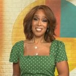 Gayle King’s green polka dot dress on CBS Mornings Gayle King’s green polka dot dress on CBS Mornings