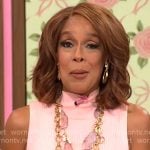 Gayle King’s light pink sleeveless dress on CBS Mornings Gayle King’s light pink sleeveless dress on CBS Mornings
