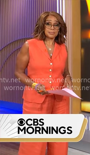 Gayle King's orange vest on The Drew Barrymore Show Gayle King's orange vest on The Drew Barrymore Show