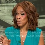 Gayle King’s turquoise cowl neck dress on CBS Mornings