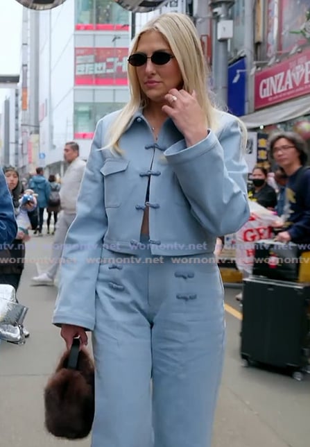 Gina’s blue denim jacket and pants on The Real Housewives of Orange County Gina’s blue denim jacket and pants on The Real Housewives of Orange County