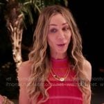 Hailey’s pink striped halter dress on The Real Housewives of New York City Hailey’s pink striped halter dress on The Real Housewives of New York City