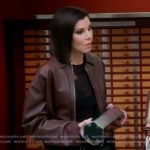 Heather’s brown leather jacket on The Real Housewives of Orange County Heather’s brown leather jacket on The Real Housewives of Orange County