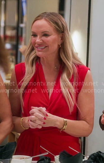 Heather's red twisted wrap dress on The Real Housewives of Salt Lake City
