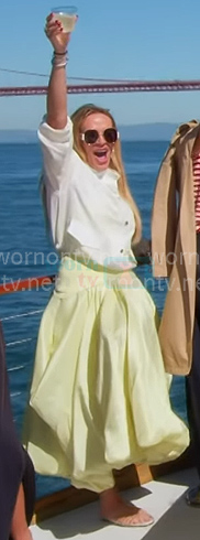 Heather’s yellow midi dress on The Real Housewives of Salt Lake City Heather’s yellow midi dress on The Real Housewives of Salt Lake City