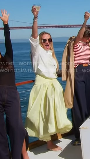 Heather's yellow midi dress on The Real Housewives of Salt Lake City