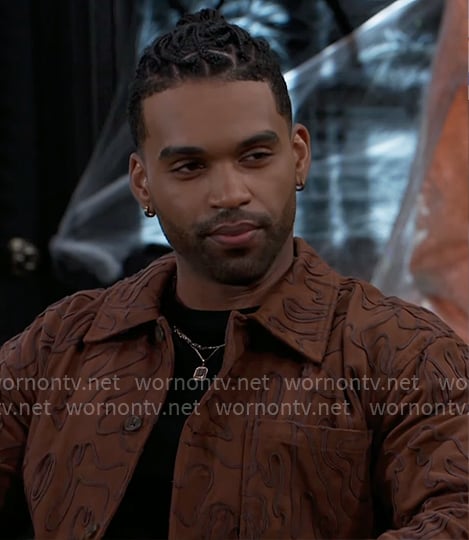 Izaiah’s brown embroidered jacket on Beyond the Gates Izaiah’s brown embroidered jacket on Beyond the Gates