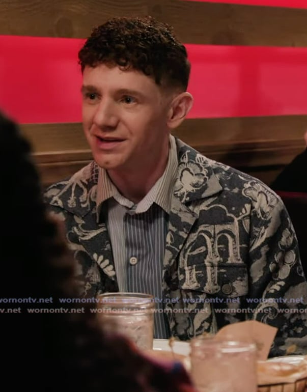 Jacob's blue printed jacket on Abbott Elementary