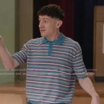 Jacob’s blue striped polo on Abbott Elementary