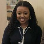 Janine’s navy contrast sweater top on Abbott Elementary