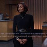 Jax’s black pleated turtleneck dress on Reasonable Doubt