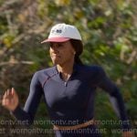 Jax’s navy half-zip cropped top and leggings on Reasonable Doubt