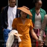 Jax’s orange ruched v-neck satin dress on Reasonable Doubt